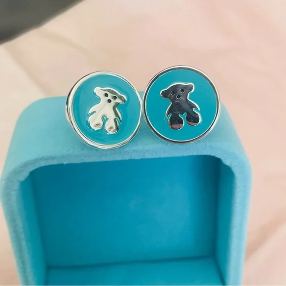 Tous Silver Turquoise Muffin Silver Bear Button Earrings - Picture 8 of 16